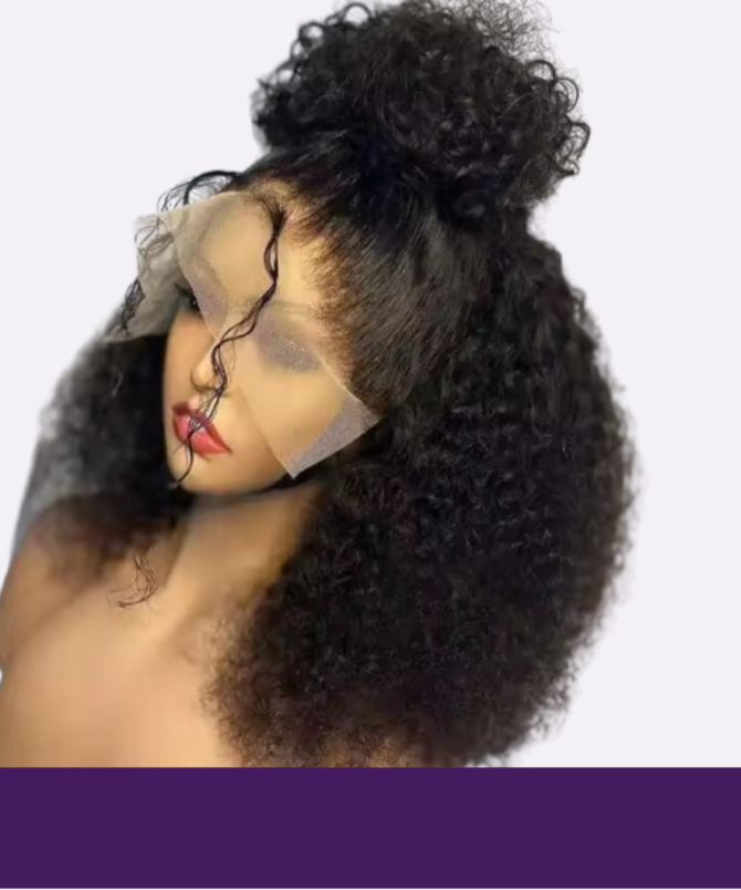 Perruque Lace Front Wig bouclée et crépue noire naturelle – Image 2