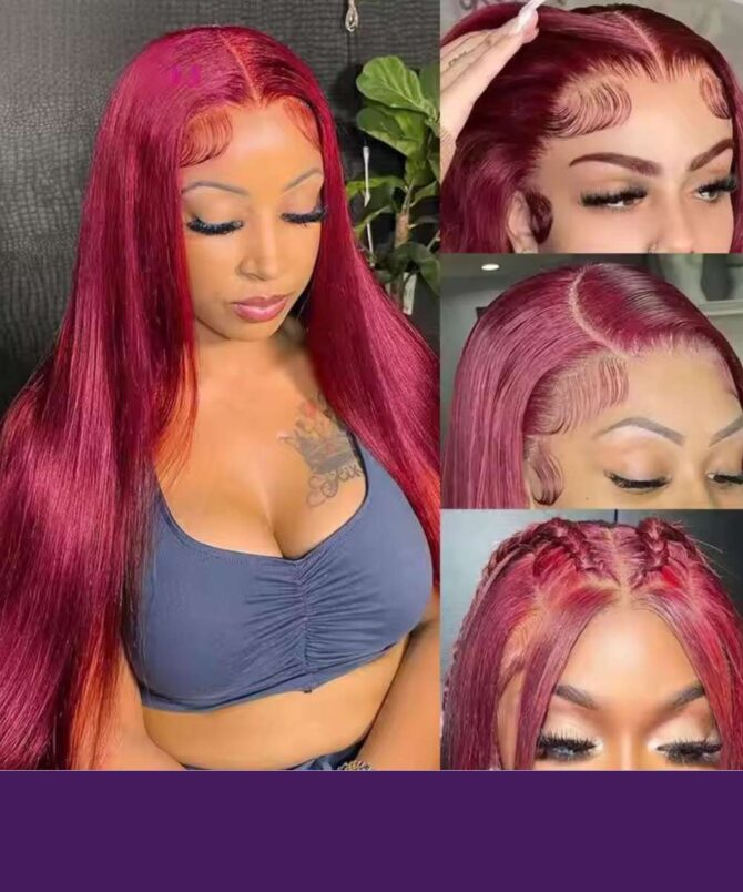 Perruque Lace Front Brésilienne Lisse Rouge Bordeaux 99J – Image 3
