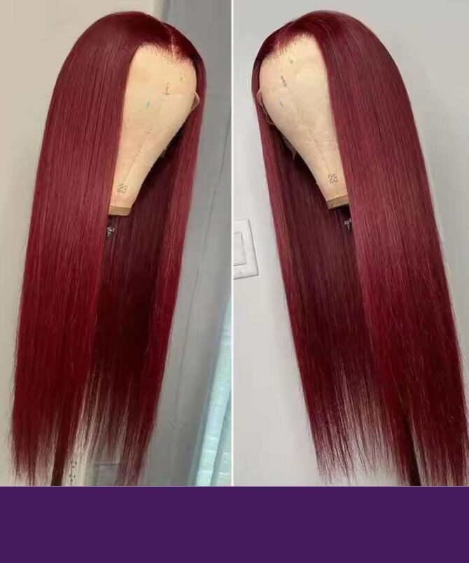 Perruque Lace Front Brésilienne Lisse Rouge Bordeaux 99J – Image 2