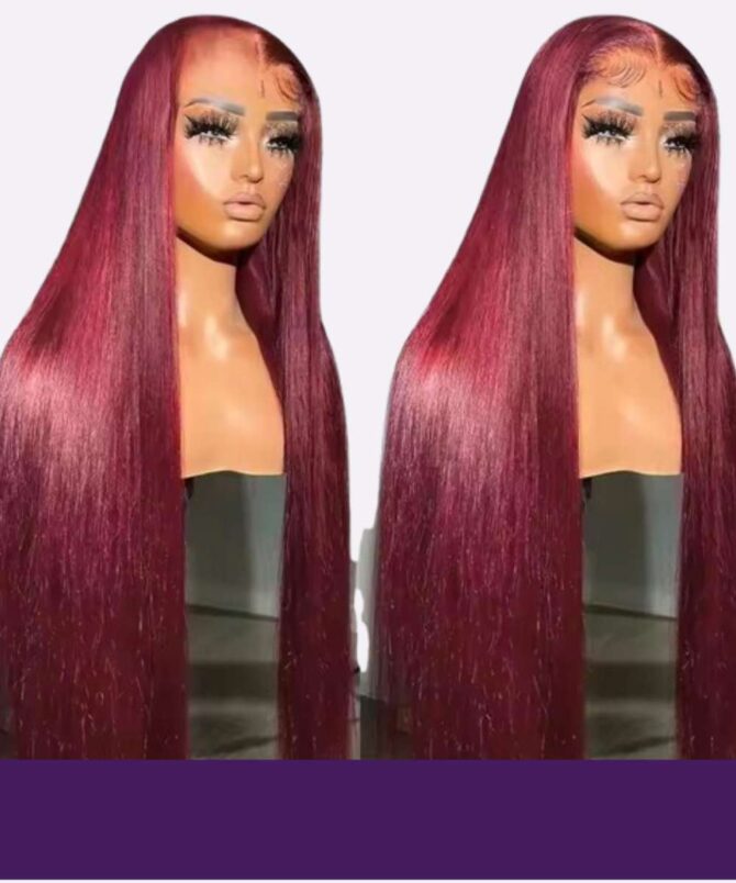 Perruque Lace Front Brésilienne Lisse Rouge Bordeaux 99J – Image 5