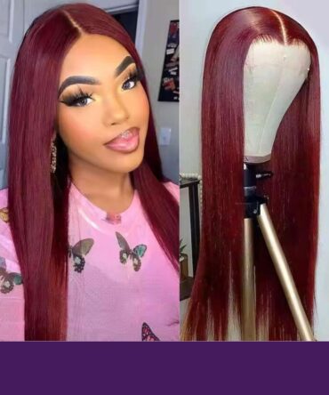 Perruque Lace Front Brésilienne Lisse Rouge Bordeaux 99J