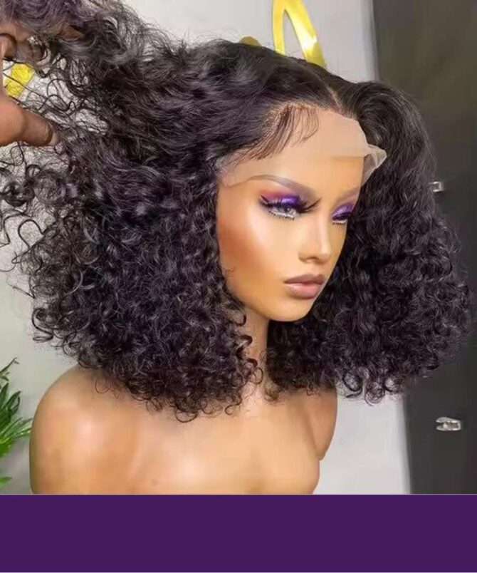 Perruque Bob courte cheveux humains vague profonde lâche – Image 4
